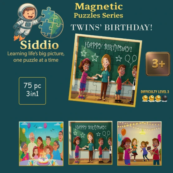 Twins' Birthday Magnetic Puzzle Series (Set of 3)